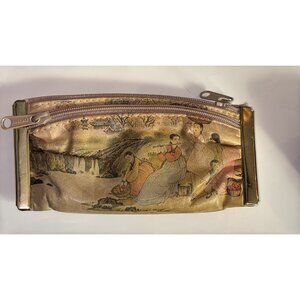 Antique Korean Leather & Brass Coin Purse With Traditional Artwork